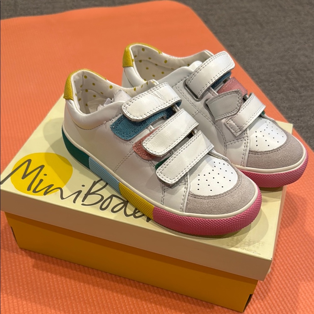 Mini Boden White and Pink Velcro Sneakers